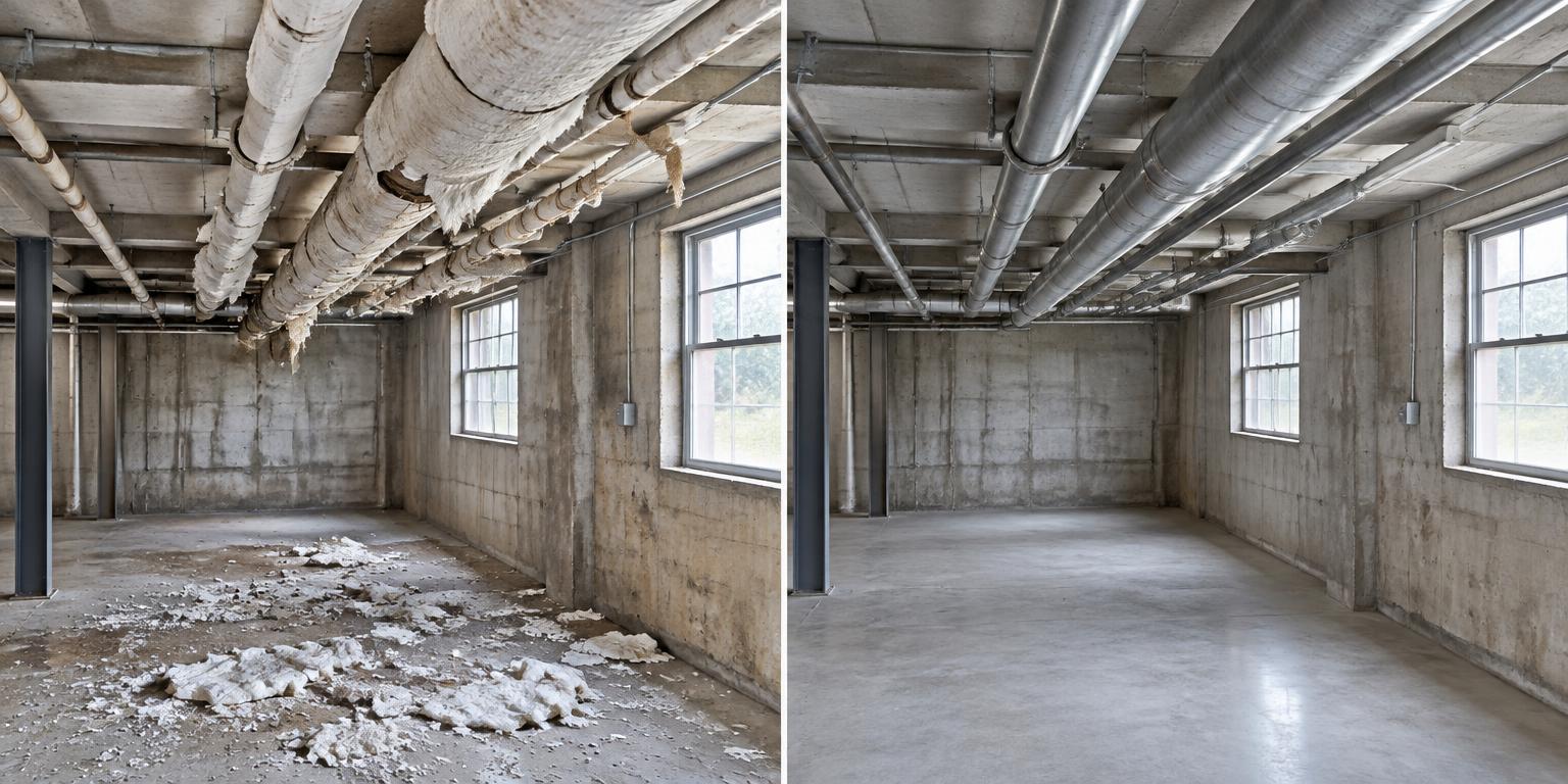 Illustrative before and after: Pipe insulation removal