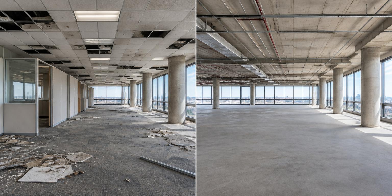 Illustrative before and after: Selective commercial demolition